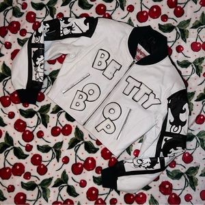 black and white vintage leather betty boop cropped varsity moto bomber jacket